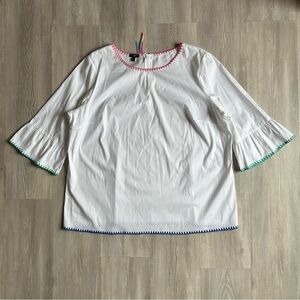 Talbots White Blouse with Multicolor Trim